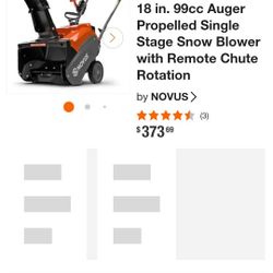 Brand New Novus 18 Inch Snowblower 