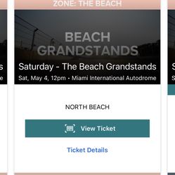 Formula 1 Miami Grand Prix Beach Grandstand Tickets 