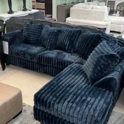 Brand New - Fluffy Sectional With Chaise Navy Blue Color 