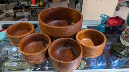 Vintage Teak Wood Salad Bowl Set Made In Thailand Mid Century Modern Decor Art