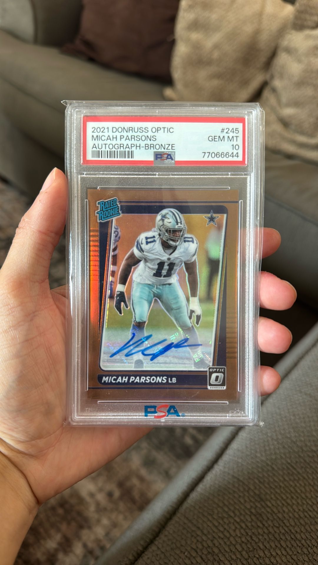 2021 Panini Donruss Optic Micah Parsons Rookie Auto Bronze PSA 10
