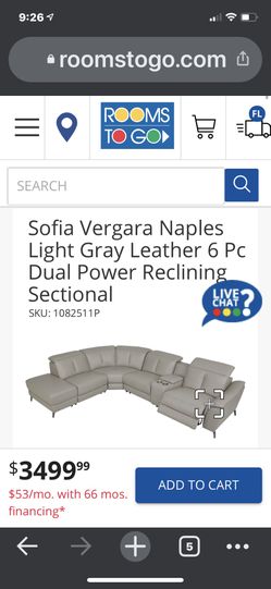 Sofia Vergara Naples Light Gray Leather 6 Pc Dual Power Reclining