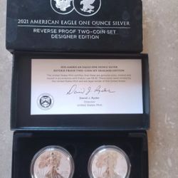 US Mint, American Eagle 2021, One Ounce Silver Reverse Proof, Two-Coin Set, 