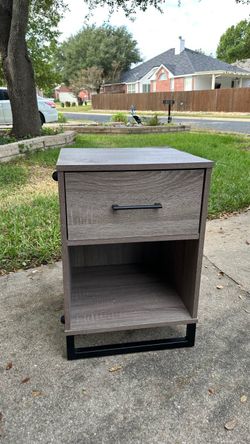 Gray Wood Nightstand with Drawer and Shelf