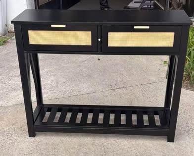New in Box Console Table with 2 Rattan Drawers, Entryway Table 3-Tier Shelve White or Black