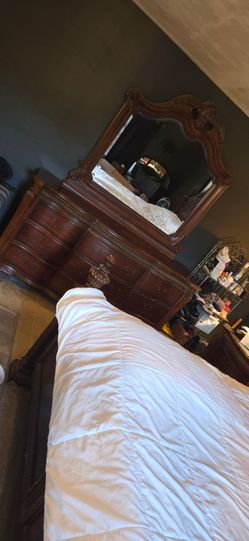 Five piece granite and wood, king size bedroom set