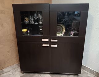 Modern Dark Wood Display Cabinet & Storage Credenza