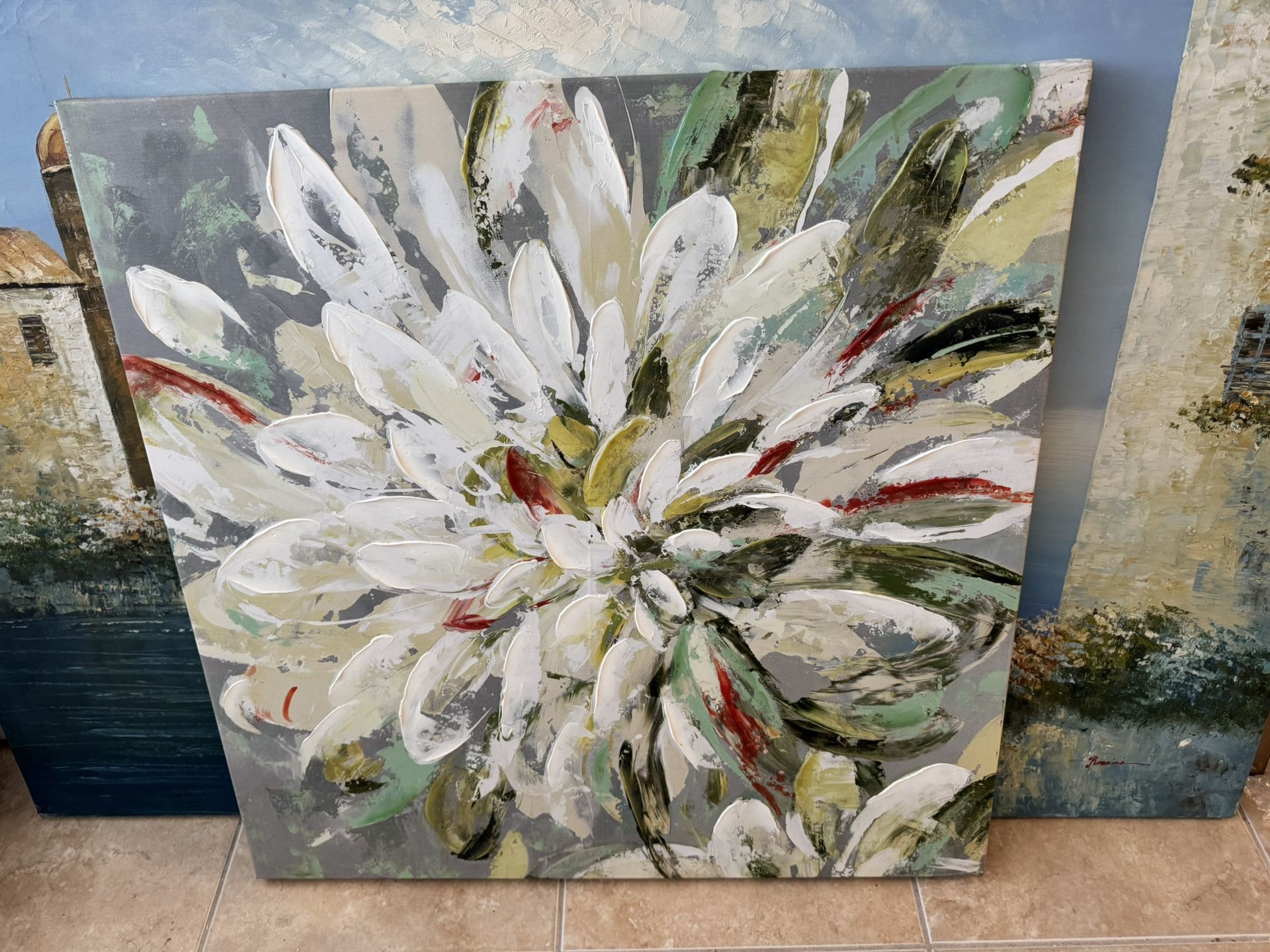 Textured White Floral Abstract Canvas Art - 28” X 28”