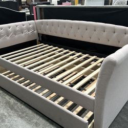 Twin_twin Light Brown Trundle Bed With Mattress