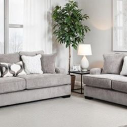 Brand New Super Plush Grey Sofa & Loveseat (Pillows Included)