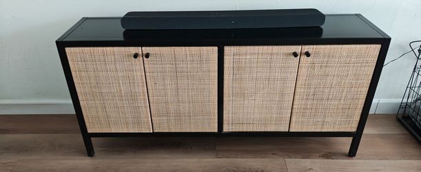 Black Media Console with Rattan Doors