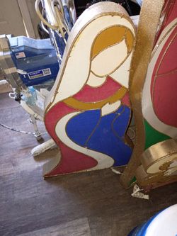 Large Nativity Scene Stained Glass Style Figures
