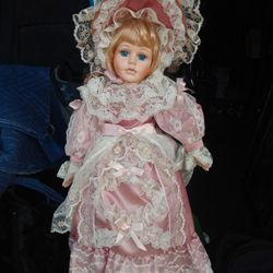 Vintage 18" Blonde Hair Blue-Eyed  Laced Silk Dress Doll