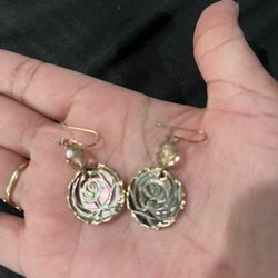 Gold Plated Rose Mother Of Pearl Earrings 