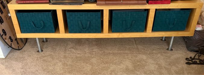 Wood storage system cabinet tv stand with four baskets
