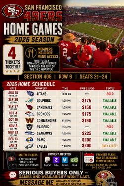 49ers 2026-27 Home Games (All Home Games)