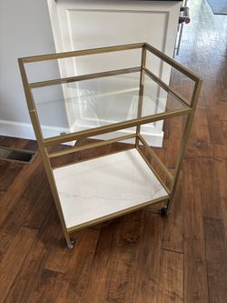 Gold Metal, Marble And Glass Bar Cart