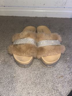 women's faux fur slide sandals