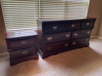 Cherry Wood Dresser, Nightstand and High Boy Set