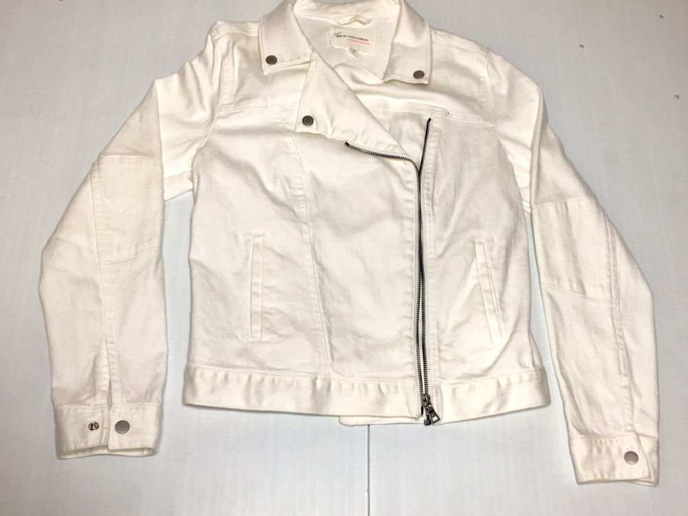 Vince Cumato White Denim Jean Moto Zip Up Jacket Women’s Medium