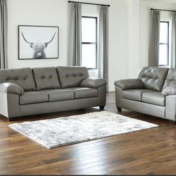 Brand New Gray Faux Leather Sofa And Loveseat. Also Available As A Sectional. Get Now Pay Later 