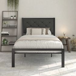 Toms Metal Platform Bed Frame with Linen Upholster