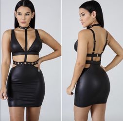 Divine Leather Strap Mini Dress