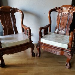 Asian Rose Woods Chairs 2 Chairs