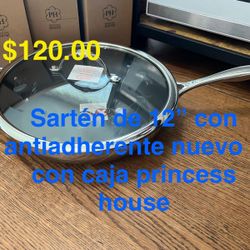 Sartén De 12” Con Antiadherente 👉 princess house todo nuevo y con caja 📦
