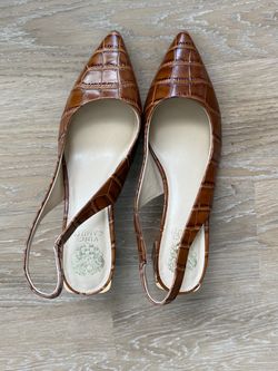 Vince Camuto Brown Croc-Embossed Slingback Flats