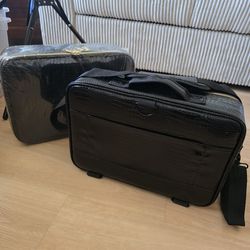 2 Beauty School Travel makeup organizer briefcases bags black crocodile faux patent leather