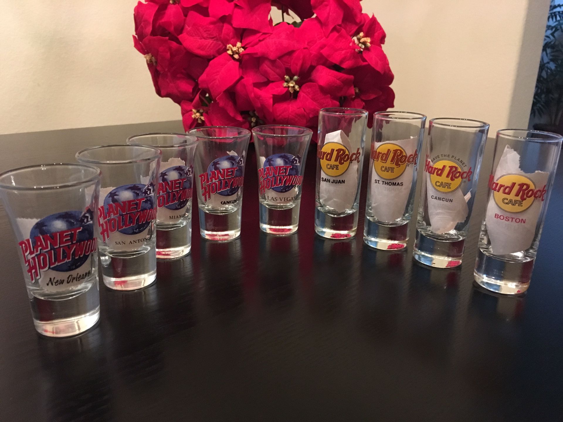 Shot Glass collection 9 pieces Hard Rock and Planet Hollywood