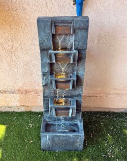 Tiered Stone-Look Outdoor Water Fountain with LED Lights