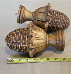 Gold Pinecone Curtain Rod Finials - Set of 2