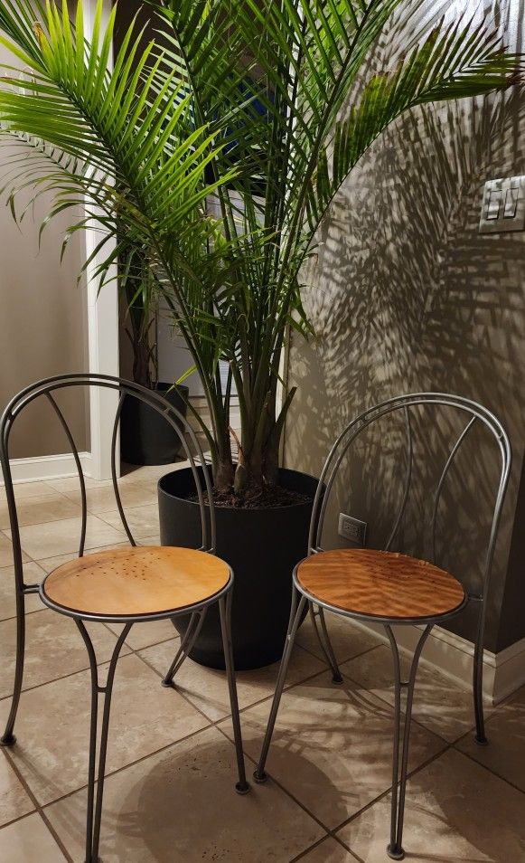 2 METAL/ WOOD BISTRO CHAIRS