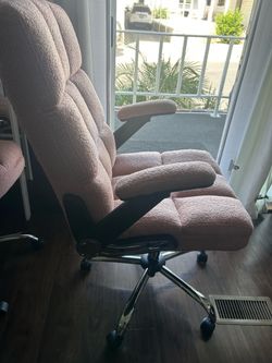 Pink Boucle Office Chair with Chrome Base