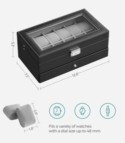 SONGMICS Watch Box 12-Slot Case 2 Layers Organizer w/ Large Glass Lid - Black
