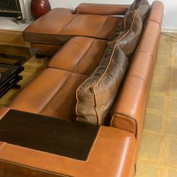  Extra Large European Leather Couch With Build In Side Table