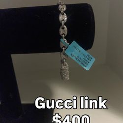 Gucci link bracelet 8 inch .925silver with moissanite