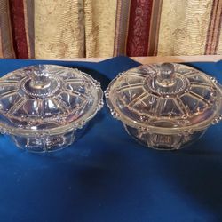 Vintage Kig Indonesia Clear Glass Dishes With Lids