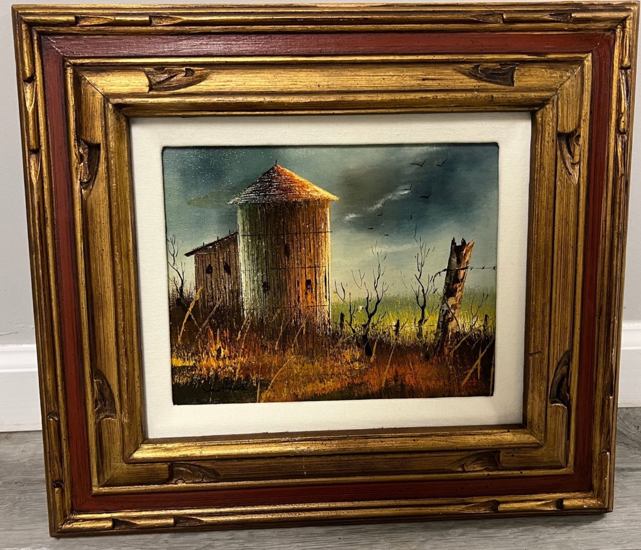 VAN HEAKE SIGNED VINTAGE FRAMED OIL PAINTING BARN SCENE