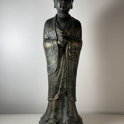 Large 19.5” Vintage  Chinese Woodcarving Standing Buddha Statue 
