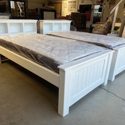 2 White Twin Bookcase Beds And Mattresses 