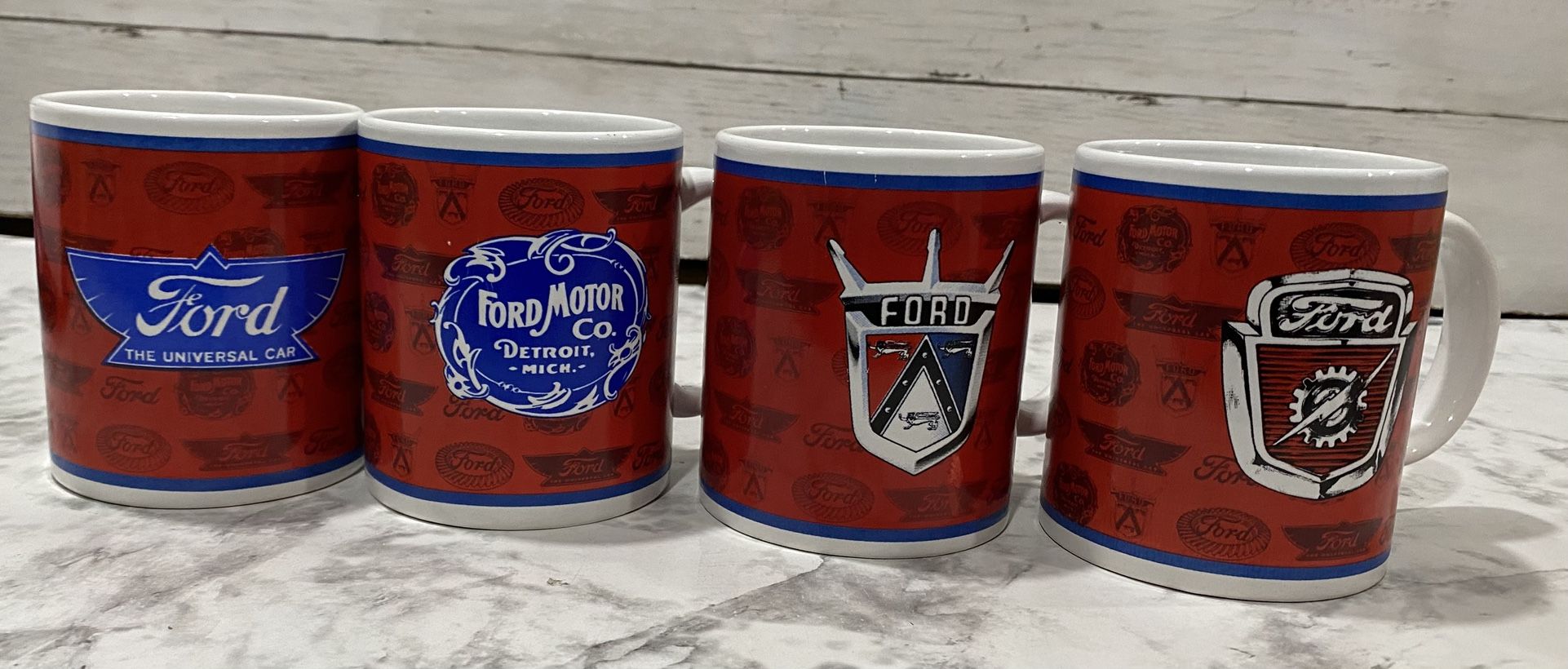 FORD MOTOR CO Vtg Style Logo Coffee Mugs Set Of 4 OFFICIALLY LICENSED
