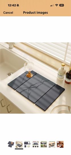 Large Stone Drying Mat for Kitchen Counter, 24"x16" Collapsible Quick Dry Dish Drying Mat, Water-Absorbent Marble Diatomaceous Earth Mats for Bottles 