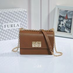 Furla Brown Chain Leather Crossbody Bag
