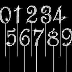 Silver Rhinestone Cake Toppers Numbers 0-9