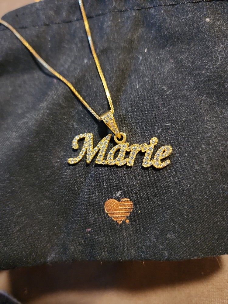 MARIE NAME PLATE GOLD OVER STERLING SILVER NECKLACE