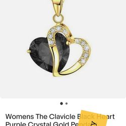 Women's Clavicle Purple Heart Pendant With Crystal Insets On Heart