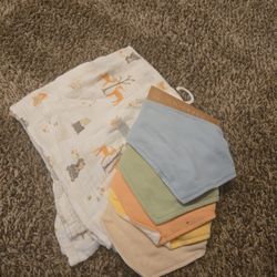 Baby Lot – New Bib Set + Used Muslin Blanket